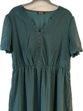 Boho Midi Dress V Neck Swiss Dot Tiered Dress Beautiful Green